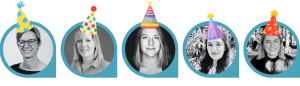 Lighthouse Sustainability Turns 3! All the team with party hats on.